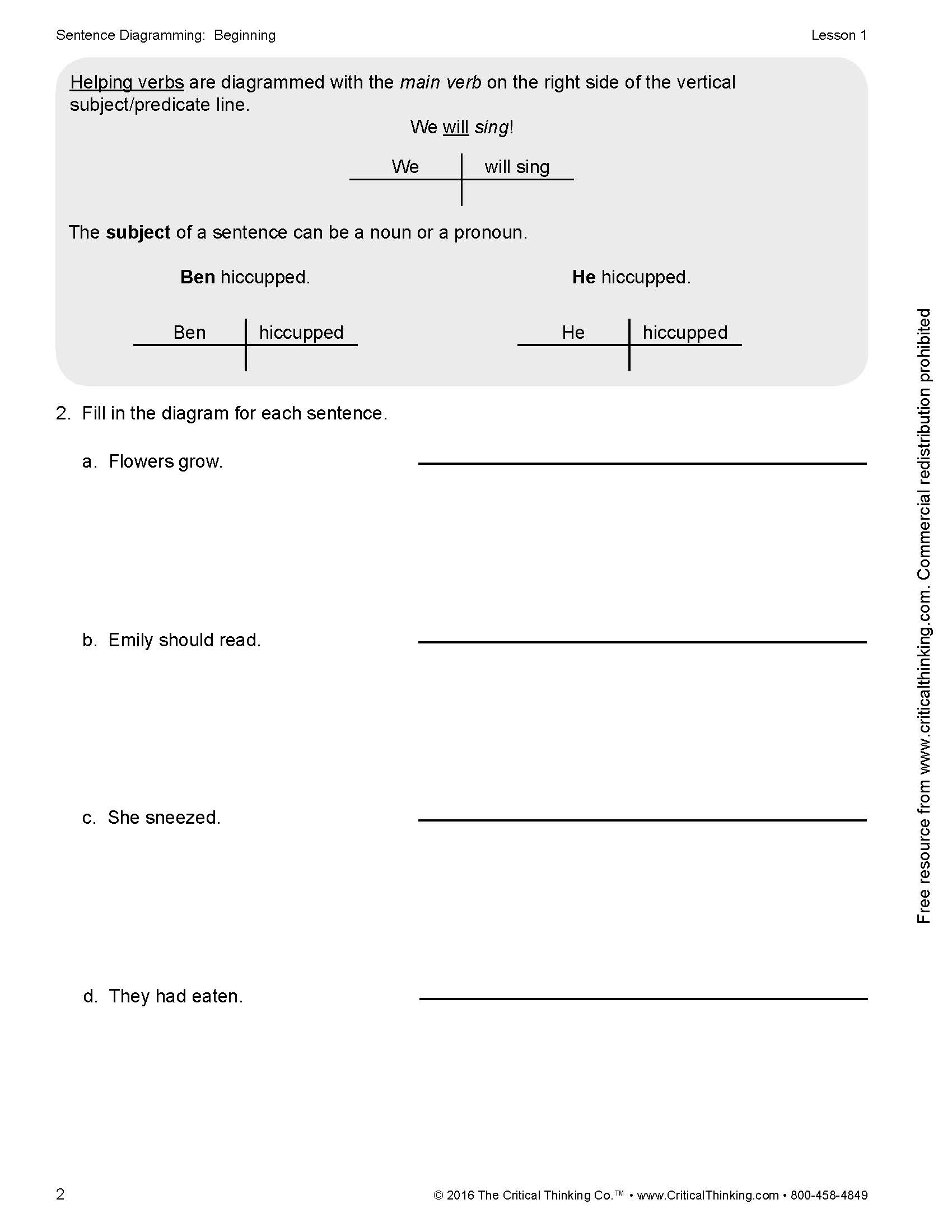 Sentence Diagrams Worksheets